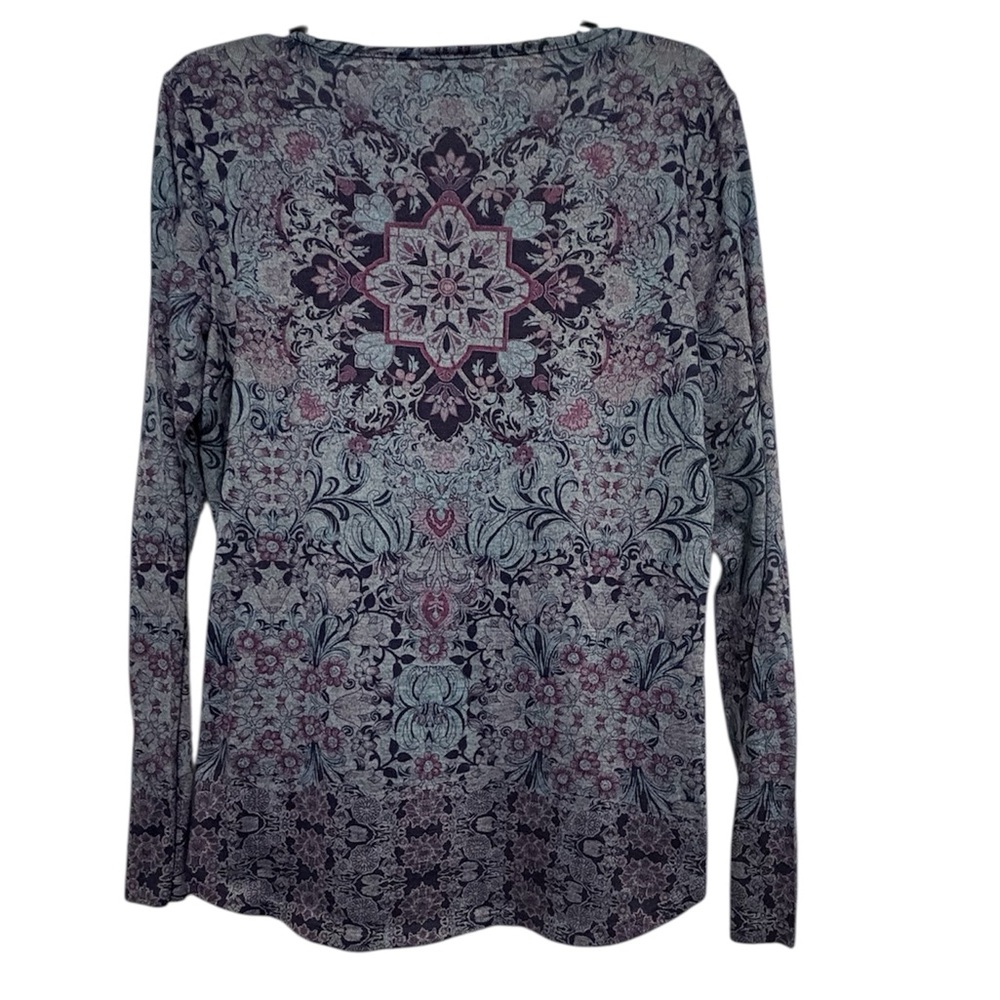 Floral Patterned Long Sleeve Top With Crystals - Picture 2 of 3